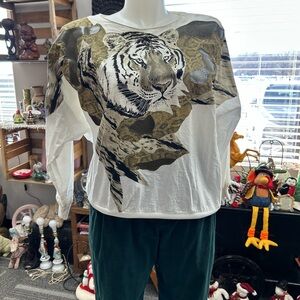 VINTAGE White Tiger Print Long Sleeve Top